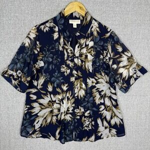Coldwater Creek Womens Size PL 14/16 Blue Floral State Blouse‎ Shirt Top Pleated